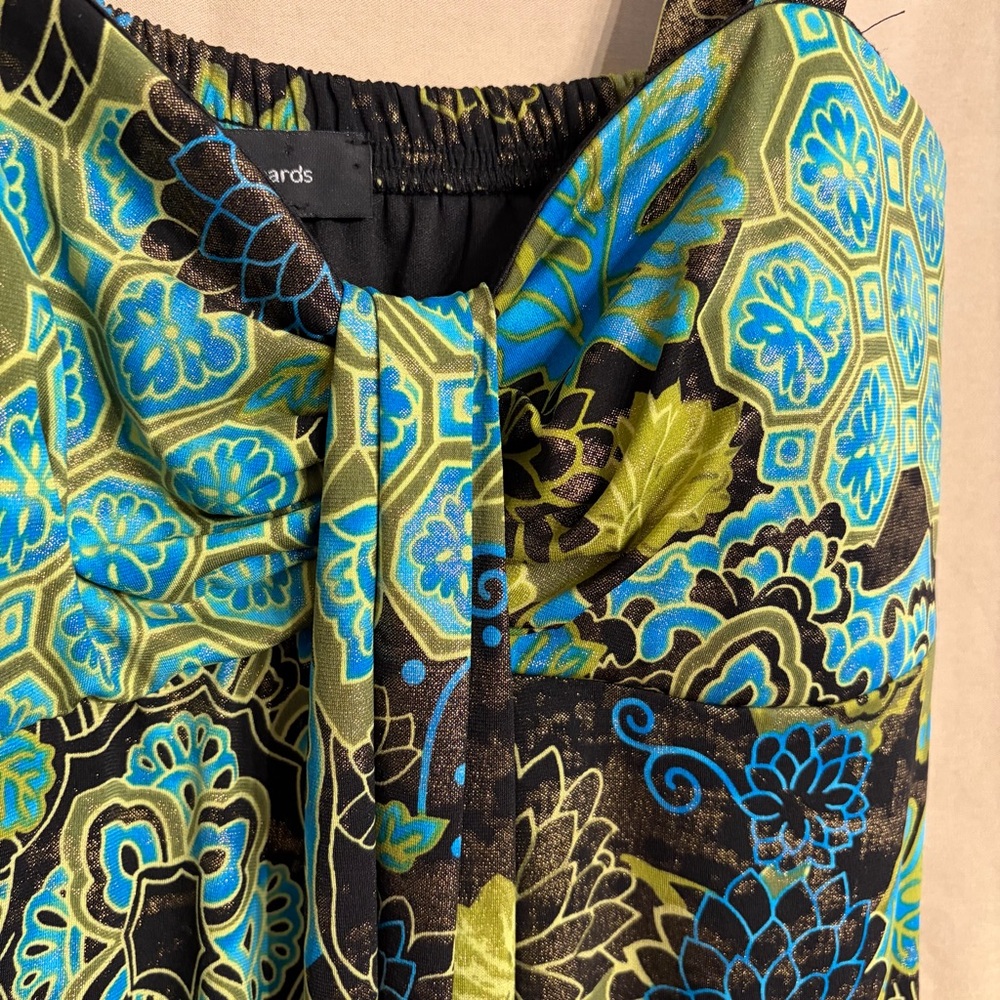 R & M Richards 14 Vintage Blue/Green Floral Baby Doll Fit/Flare Y2K Party Dress - Picture 3 of 8